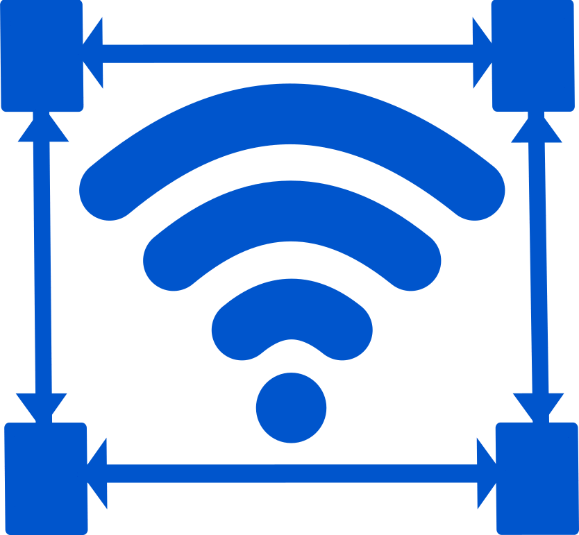 logo with wifi symbol and connected boxes